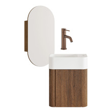 Nomad 460mm Walnut Wall Hung Vanity with Bronze Basin Mixer & Shaving Cabinet Package